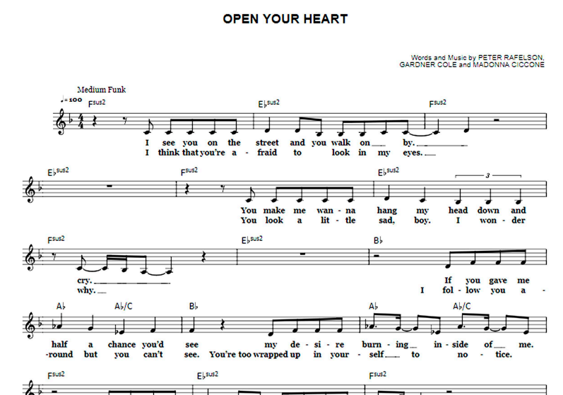Madonna-Open Your Heart Free Sheet Music PDF for Piano