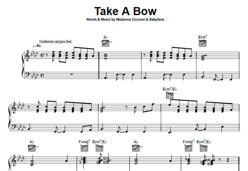 Madonna-Take A Bow Free Sheet Music PDF for Piano