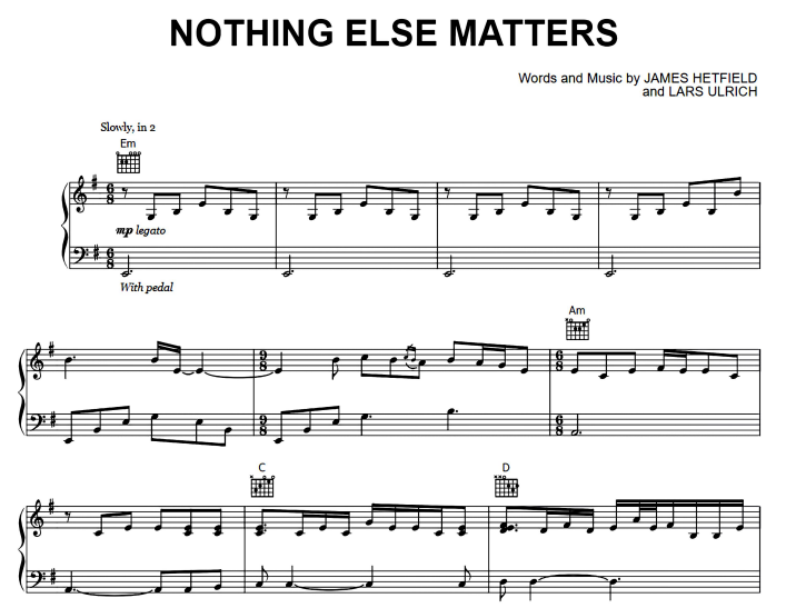 Metallica-Nothing Else Free Sheet Music PDF for Piano | The Piano Notes