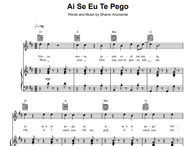 Michel Telo-Ai Se Eu Te Pego Free Sheet Music PDF for Piano