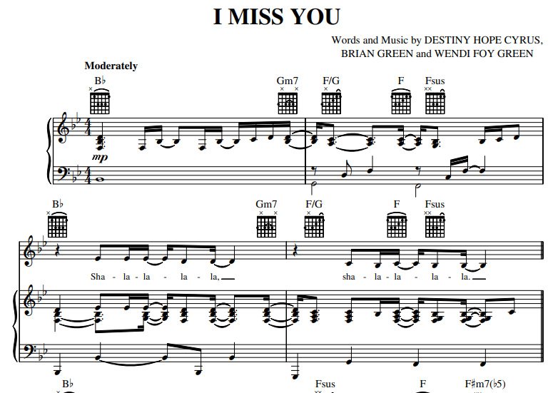 Miley Cyrus-I Miss You Free Sheet Music PDF for Piano