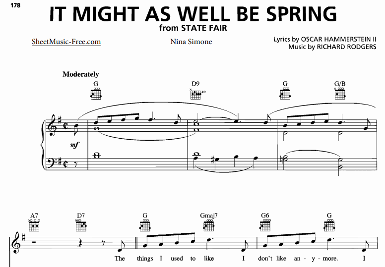Nina Simone-It Might As Well Be Spring Free Sheet Music PDF for Piano