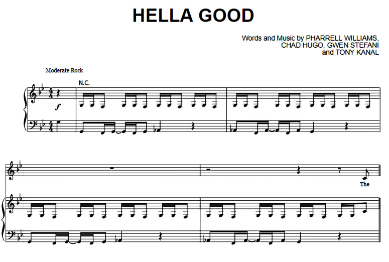 No Doubt-Hella Good Free Sheet Music PDF for Piano
