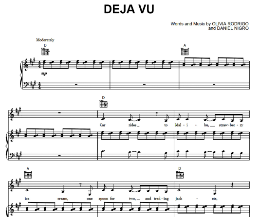 Olivia Rodrigo-Deja Vu Free Sheet Music PDF for Piano