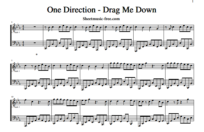 One Direction-Drag Me Down Free Sheet Music PDF for Piano