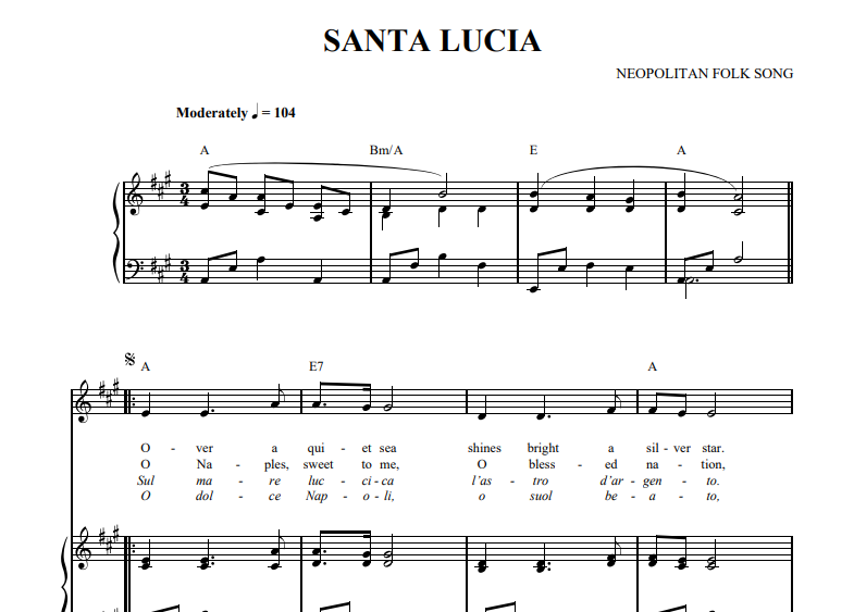 Pavarotti-Santa Lucia Free Sheet Music PDF for Piano 1 Pavarotti-Santa Lucia Free Sheet Music PDF for Piano