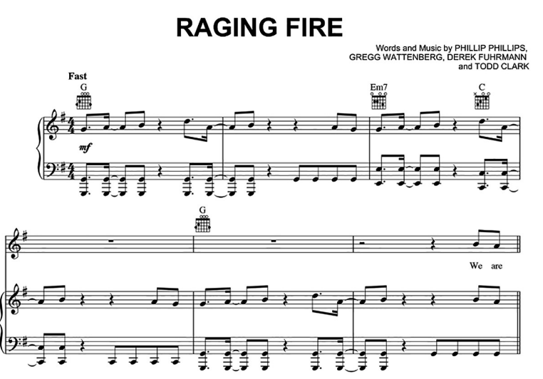 Phillip PhillipsRaging Fire Free Sheet Music PDF for Piano The Piano