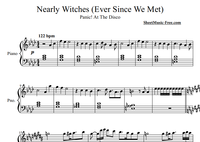 Panic! At The Disco-Nearly Witches Free Sheet Music PDF for Piano 7 Panic! At The Disco-Nearly Witches Free Sheet Music PDF for Piano
