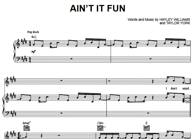 Paramore-Ain’t It Fun Free Sheet Music PDF for Piano 1 Paramore-Ain’t It Fun Free Sheet Music PDF for Piano