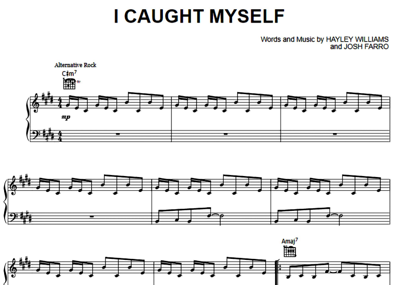 Paramore-I Caught Myself Free Sheet Music PDF for Piano