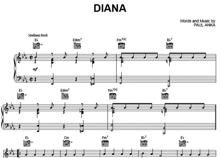 Paul Anka-Diana Free Sheet Music PDF for Piano
