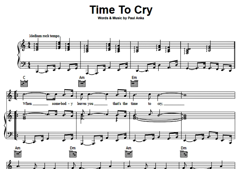 Paul Anka-Time To Cry Free Sheet Music PDF for Piano