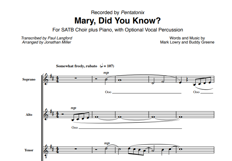 Pentatonix-Mary Did You Know Free Sheet Music PDF for Piano