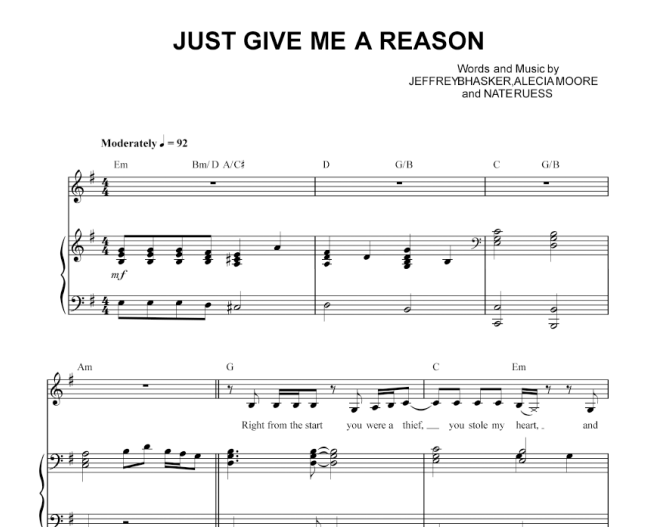 Misión profundamente Litoral Pink-Just Give Me a Reason Free Sheet Music PDF for Piano | The Piano Notes