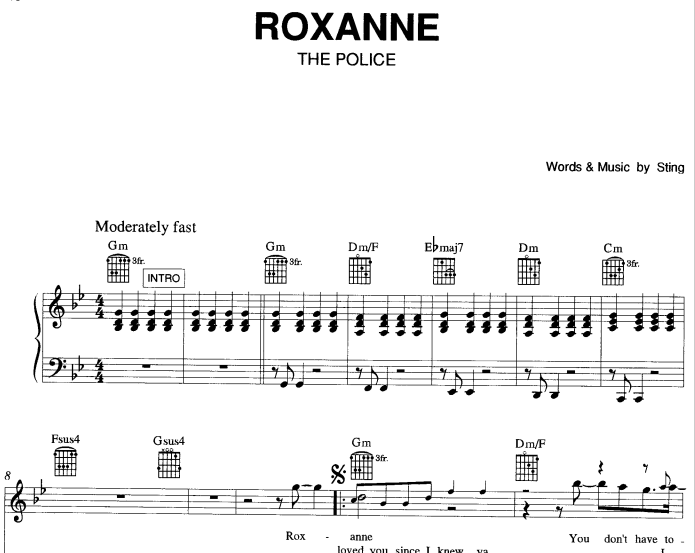 Police-Roxanne Free Sheet Music PDF for Piano