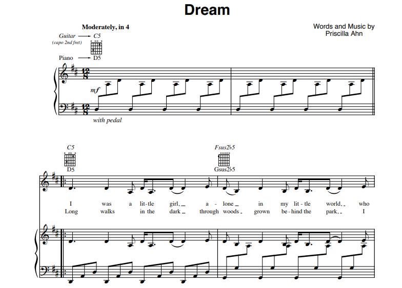 Priscilla Ahn-Dream Free Sheet Music PDF for Piano