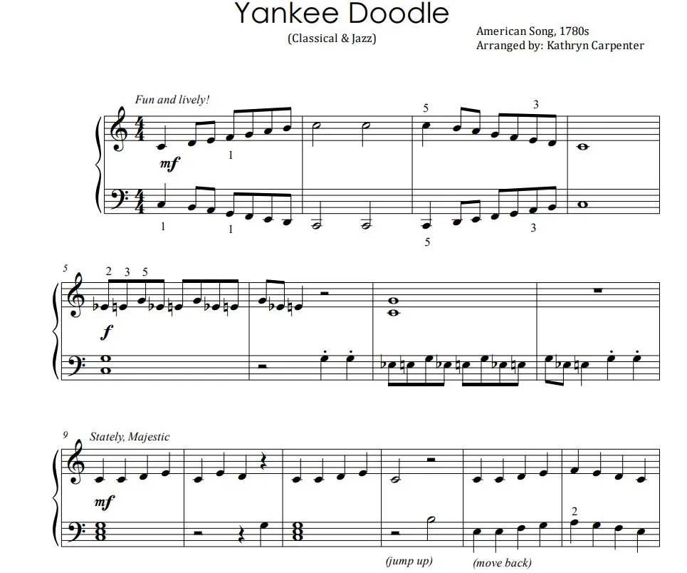 Yankee Doodle Piano Sheet Music %100 Free