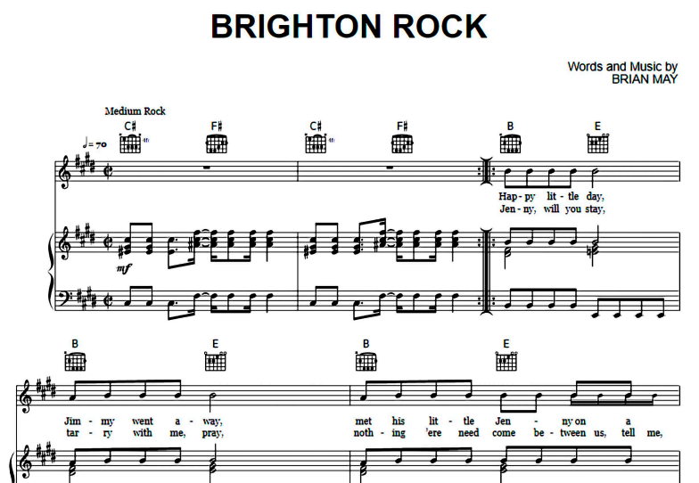 Queen-Brighton Rock Free Sheet Music PDF for Piano