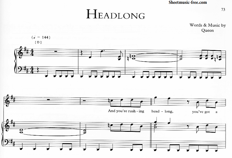 Queen-Headlong Free Sheet Music PDF for Piano 1 Queen-Headlong Free Sheet Music PDF for Piano