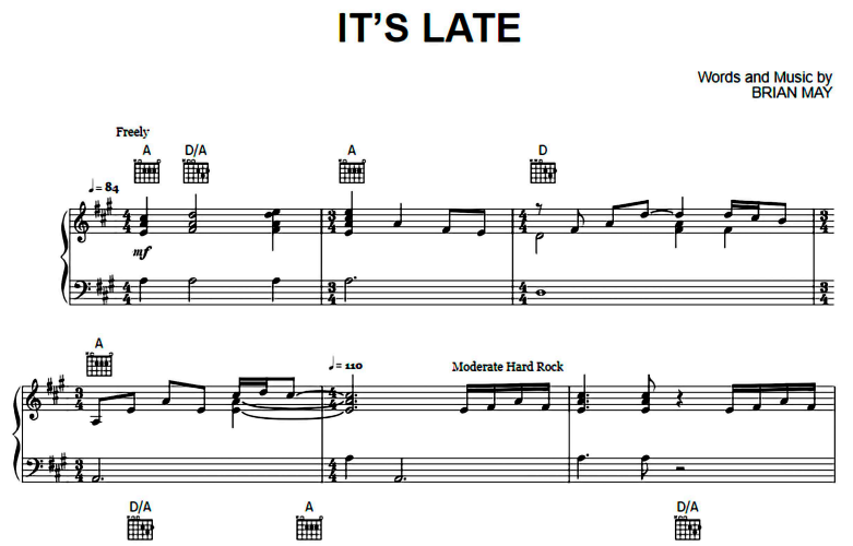 Queen-It’s Late Free Sheet Music PDF for Piano