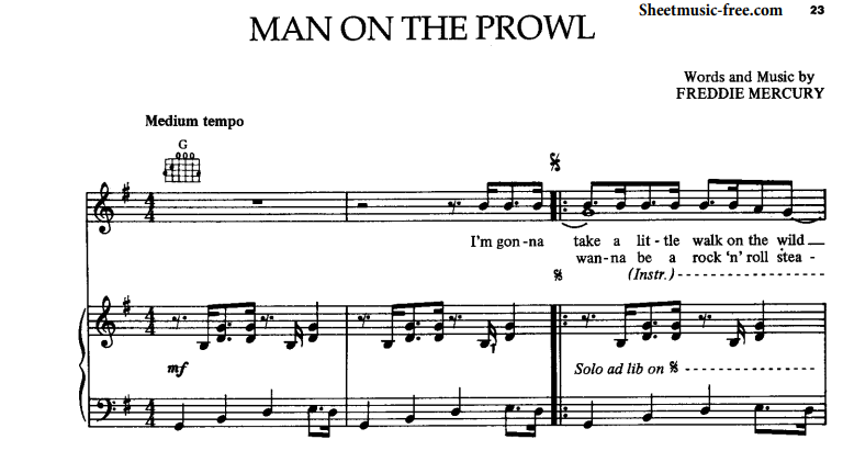 Queen-Man On The Prowl Free Sheet Music PDF for Piano