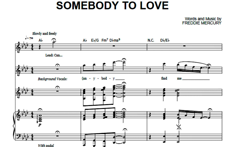 Queen-Somebody Free Sheet Music PDF for Piano | Piano Notes