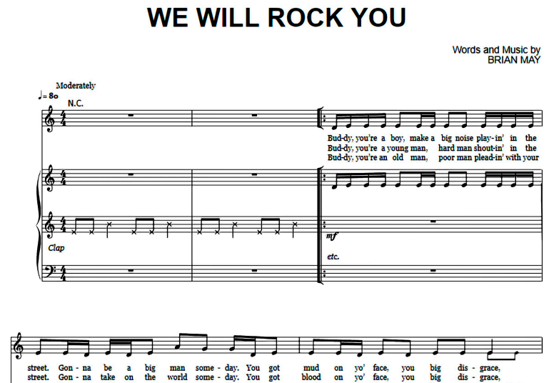 Lavandería a monedas inflación Estereotipo Queen-We Will Rock You Free Sheet Music PDF for Piano | The Piano Notes