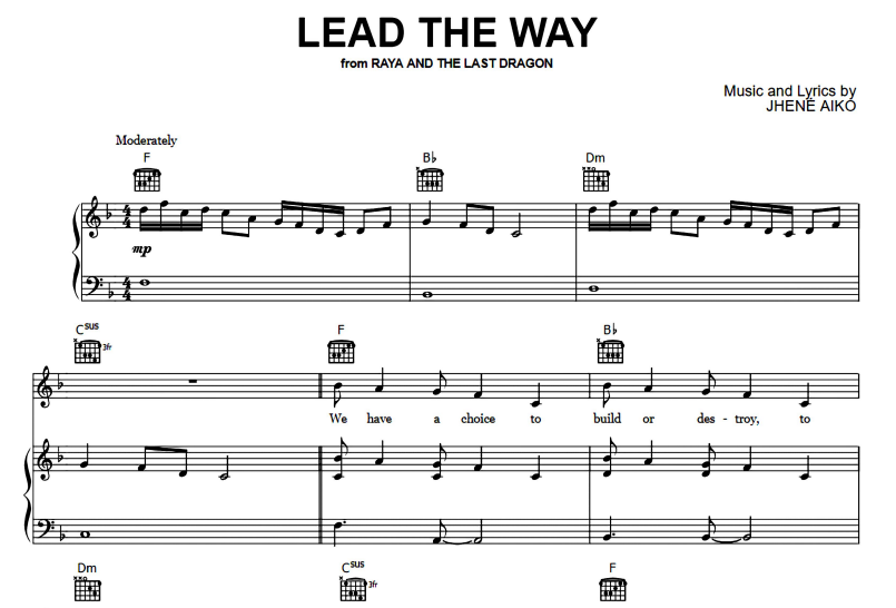 Raya and the Last Dragon-Lead the Way Free Sheet Music PDF for Piano