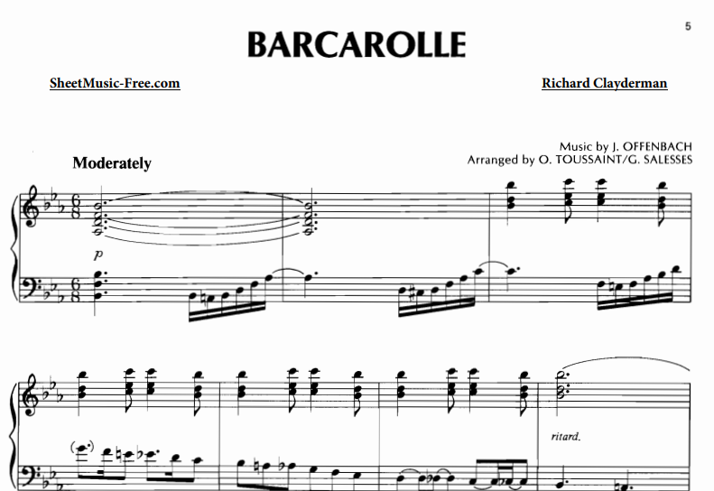 Richard Clayderman-Barcarolle Free Sheet Music PDF for Piano