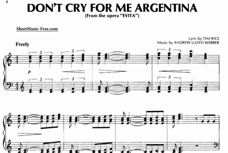 Richard Clayderman-Don’t Cry For Me Argentina Free Sheet Music PDF for ...