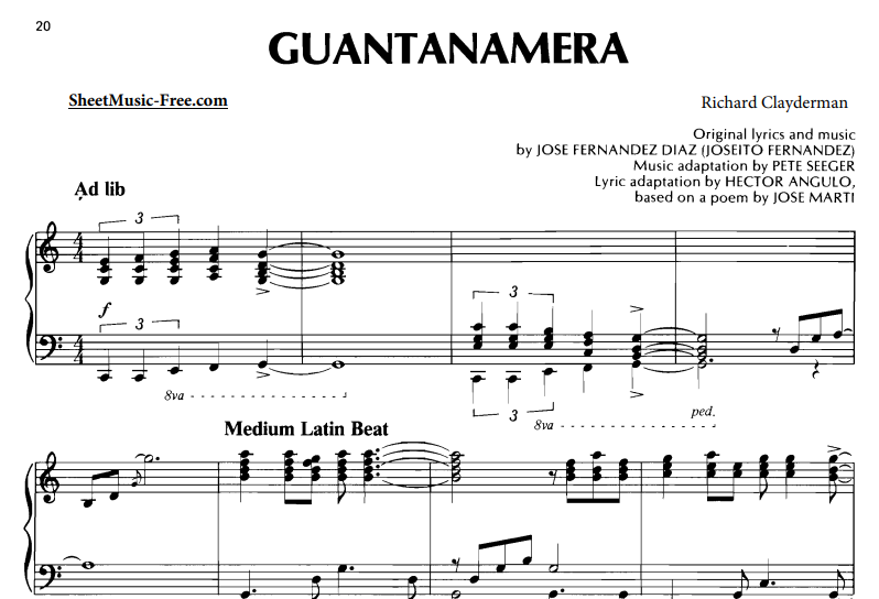Richard Clayderman-Guantanamera Free Sheet Music PDF for Piano 1 Richard Clayderman-Guantanamera Free Sheet Music PDF for Piano