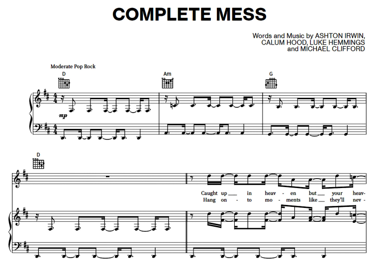 5 Seconds of Summer-Complete Mess Free Sheet Music PDF for Piano 1 5 Seconds of Summer-Complete Mess Free Sheet Music PDF for Piano