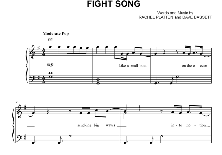 Rachel PlattenFight Song Free Sheet Music PDF for Piano The Piano Notes