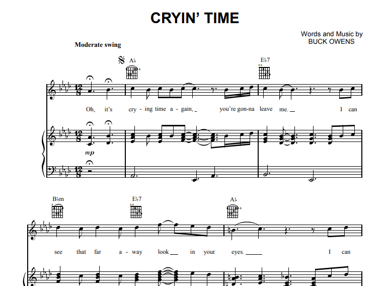 Ray Charles-Crying Time Free Sheet Music PDF for Piano