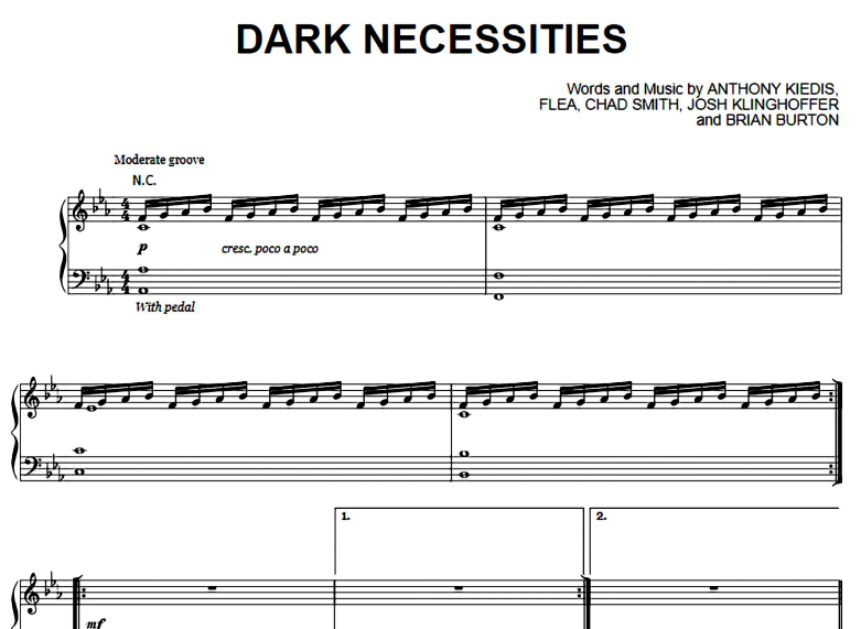 honor rosario correcto Red Hot Chili Peppers-Dark Necessities Free Sheet Music PDF for Piano | The  Piano Notes