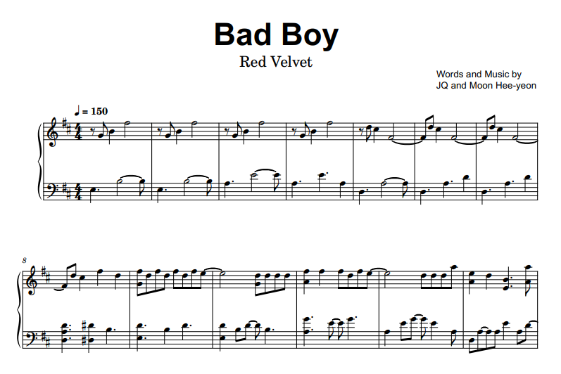 Red Velvet-Bad Boy Free Sheet Music PDF for Piano
