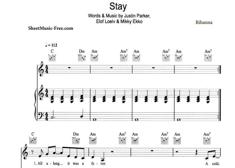 Rihanna-Stay Free Sheet Music PDF for Piano