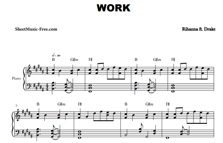 Rihanna-Work Free Sheet Music PDF for Piano