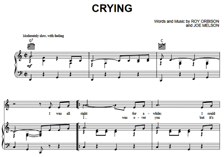 Roy Orbison-Crying Free Sheet Music PDF for Piano