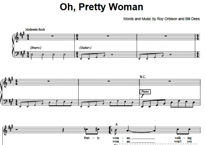 Pretty Woman Notes Roy Orbison-Oh Pretty Woman Free Sheet Music PDF for Piano | The Piano ...