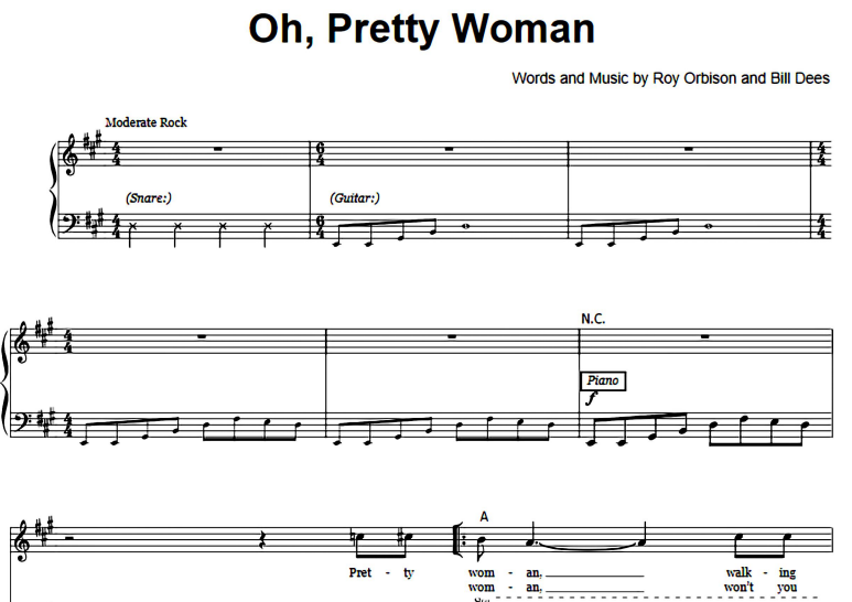 Roy Orbison-Oh Pretty Woman Free Sheet Music PDF for Piano