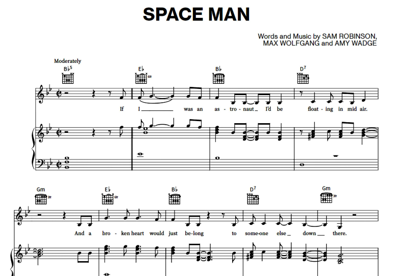 Sam Ryder-SPACE MAN Free Sheet Music PDF for Piano
