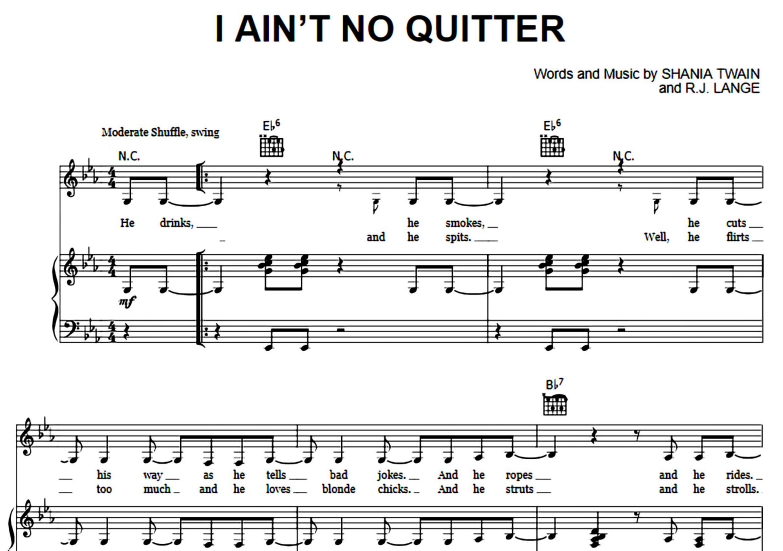 Shania Twain-I Ain’t No Quitter Free Sheet Music PDF for Piano 7 Shania Twain-I Ain’t No Quitter Free Sheet Music PDF for Piano