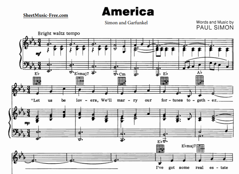 Simon And Garfunkel-America Free Sheet Music PDF for Piano 1 Simon And Garfunkel-America Free Sheet Music PDF for Piano