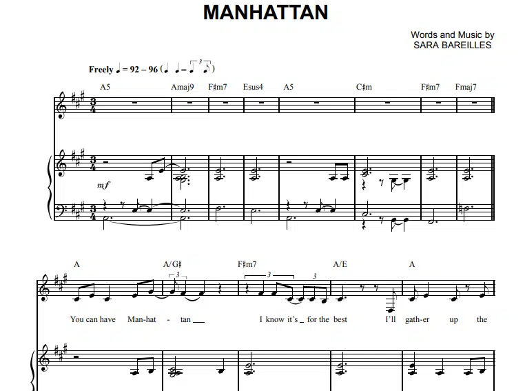 Sara Bareilles-Manhattan Free Sheet Music PDF for Piano 5 Sara Bareilles-Manhattan Free Sheet Music PDF for Piano