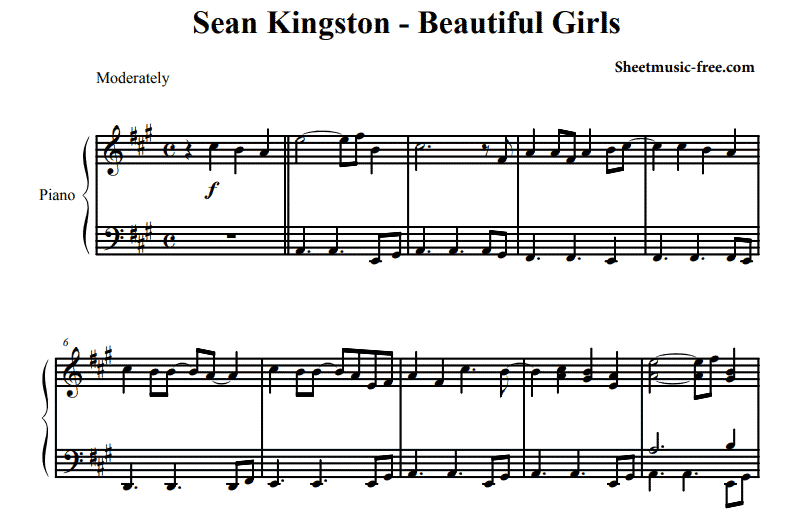 Sean Kingston-Beautiful Girls Free Sheet Music PDF for Piano