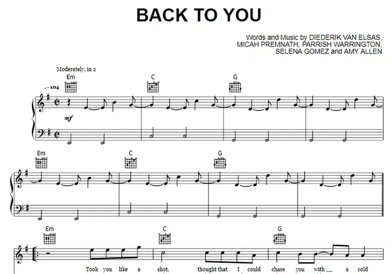 Selena Gomez-Back To You Free Sheet Music PDF for Piano 1 Selena Gomez-Back To You Free Sheet Music PDF for Piano