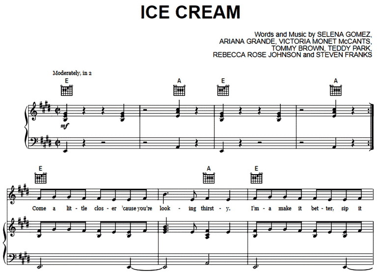 Selena Gomez-Ice Cream Free Sheet Music PDF for Piano 1 Selena Gomez-Ice Cream Free Sheet Music PDF for Piano