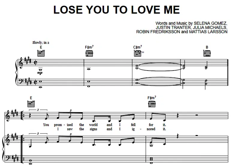 Selena Gomez-Lose You To Love Me Free Sheet Music PDF for Piano