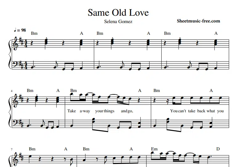 Selena Gomez-Same Old Love Free Sheet Music PDF for Piano 5 Selena Gomez-Same Old Love Free Sheet Music PDF for Piano